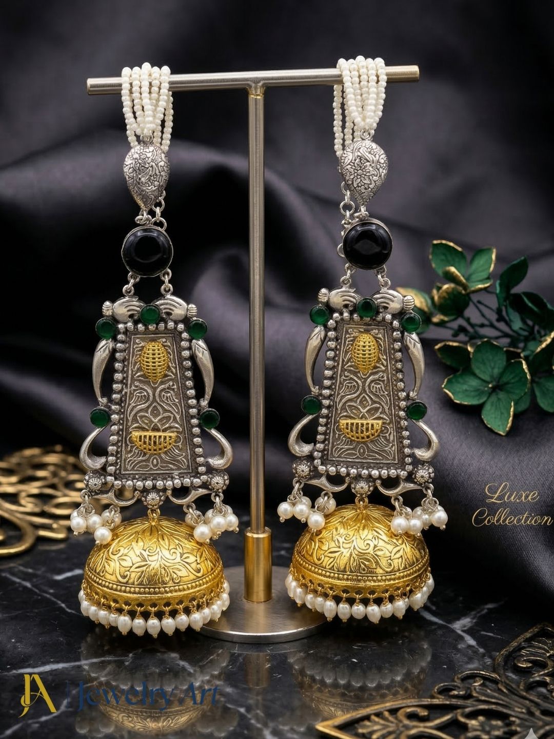 Awesome Antique Gold -Silver plated  Multi Color Glass Stone Dangle Drop Jhumka Earrings.