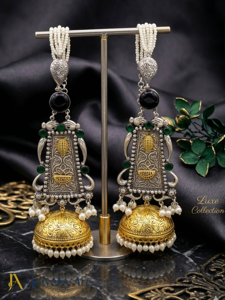 Awesome Antique Gold -Silver plated  Multi Color Glass Stone Dangle Drop Jhumka Earrings.