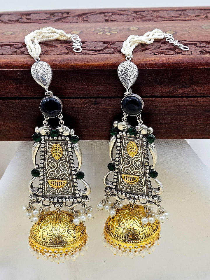 Awesome Antique Gold -Silver plated  Multi Color Glass Stone Dangle Drop Jhumka Earrings.