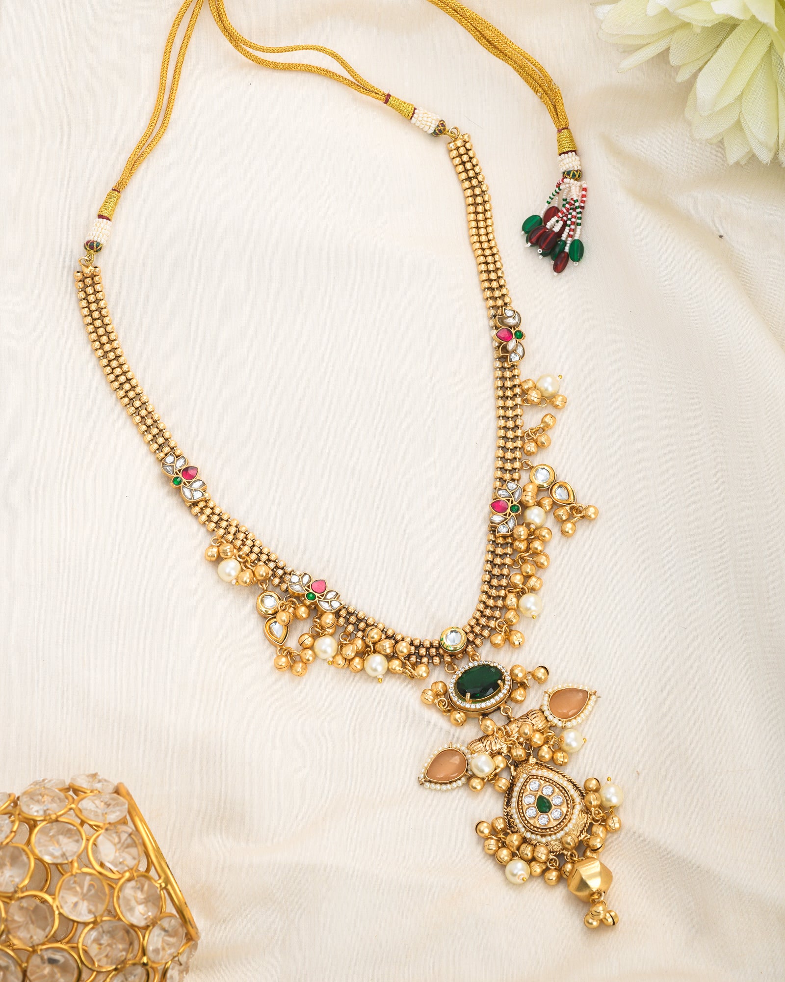 Elegant multi-color Kundan Polky long necklace perfect for weddings and festive ethnic wear
