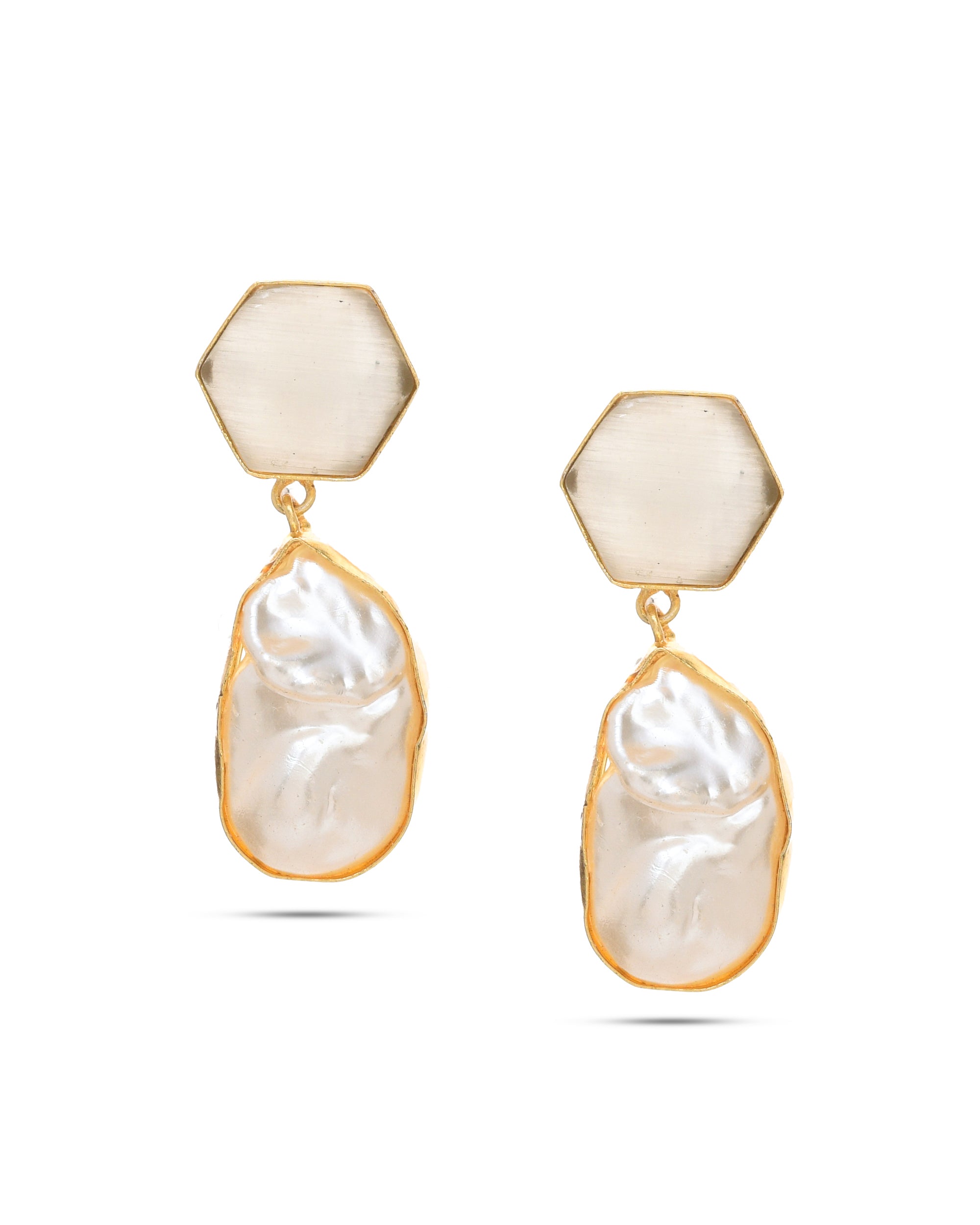 Antique gold plated earrings with baroque pearls, imitation stones, and artistic enamel accents for women’s ethnic style
