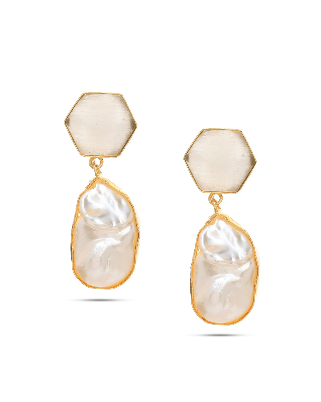 Antique gold plated earrings with baroque pearls, imitation stones, and artistic enamel accents for women’s ethnic style
