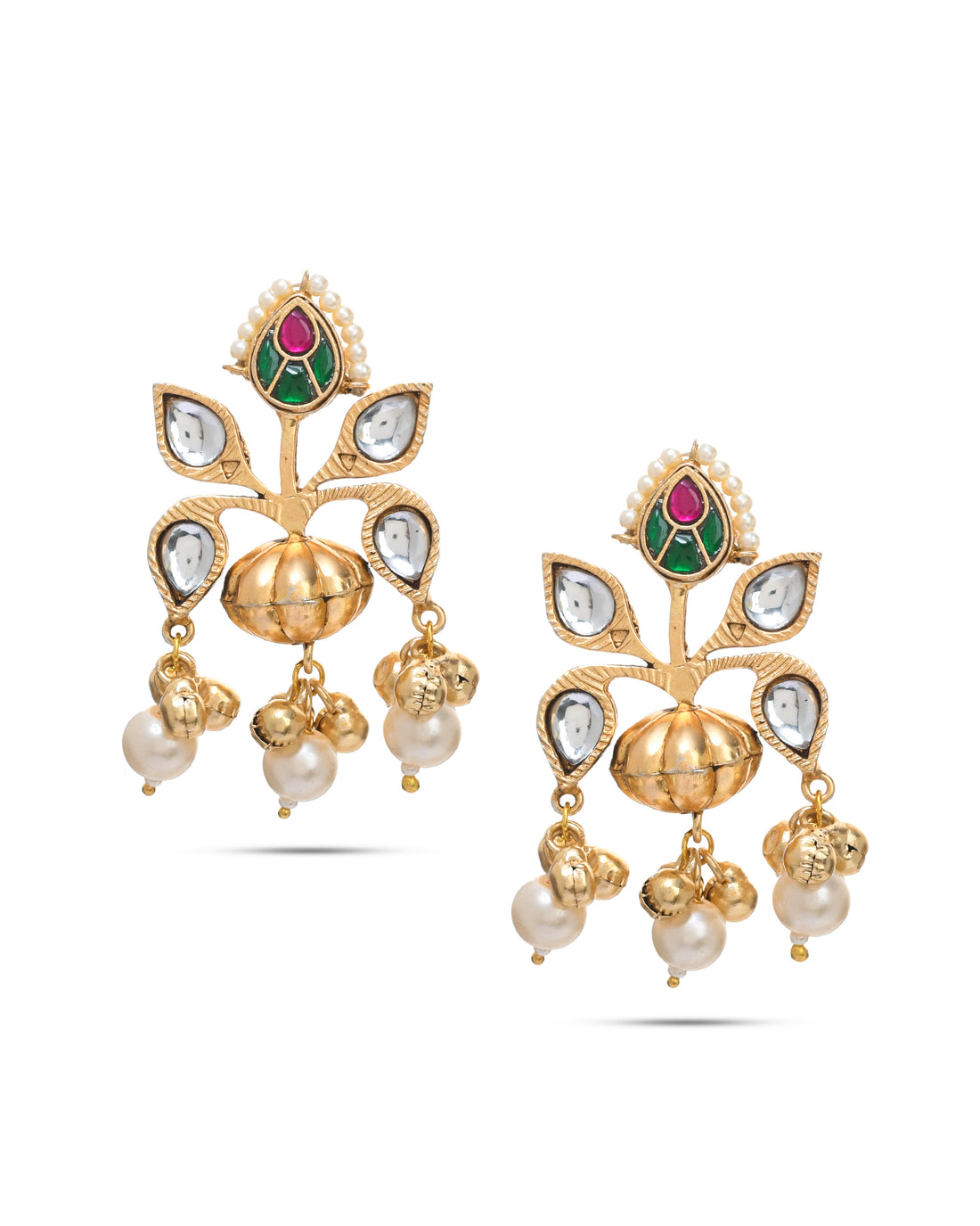 Earrings with antique gold finish and Kundan-Polky detailing – festive ethnic accessory

