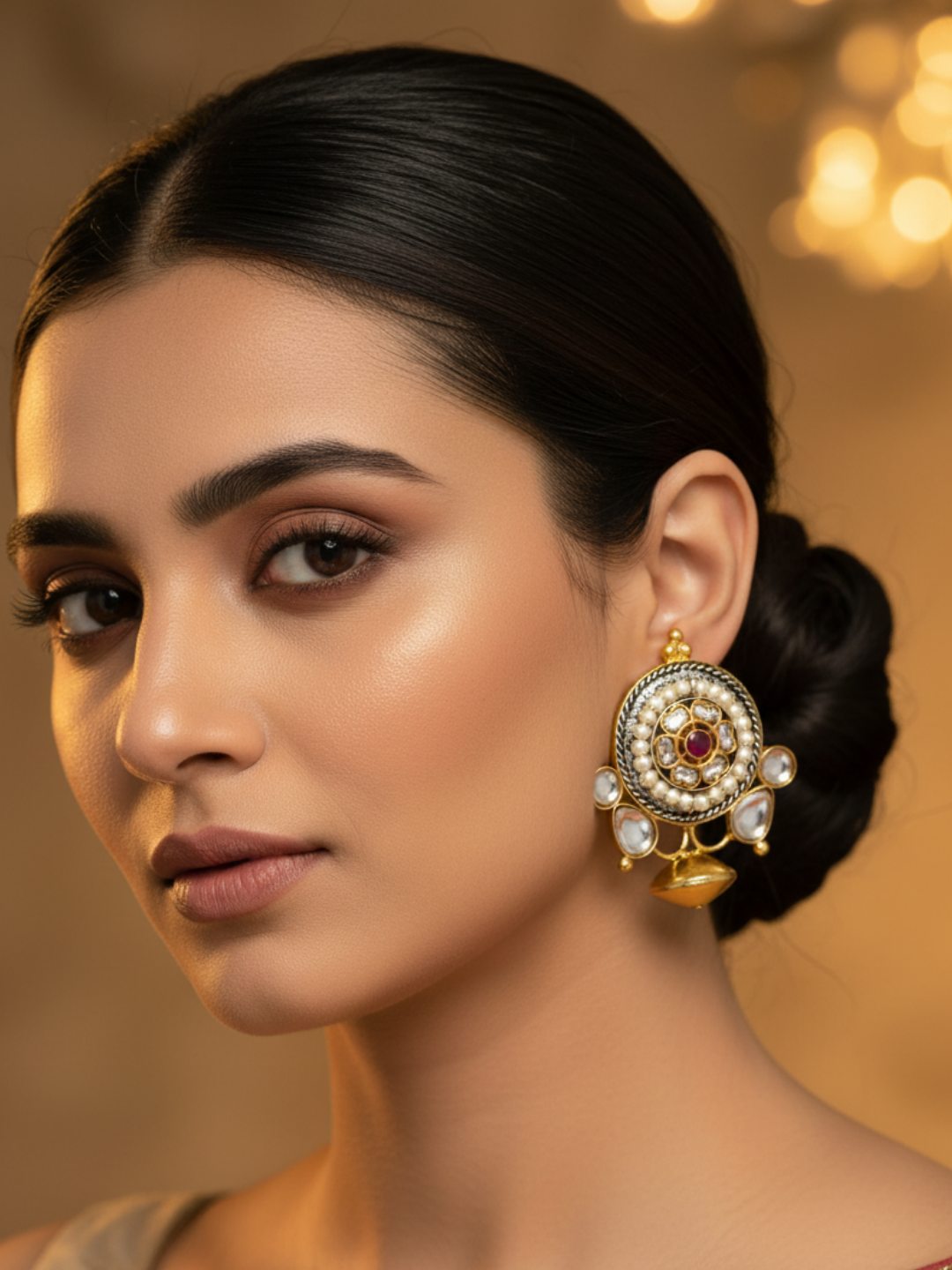 Amazing Antique Gold Kundan Polky - Pearl Designer Strud Earring.