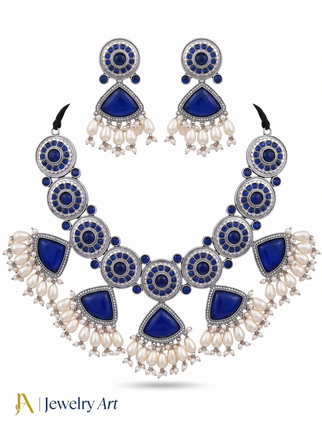 Fashion oxidized ethnic choker necklace set with statement earrings
