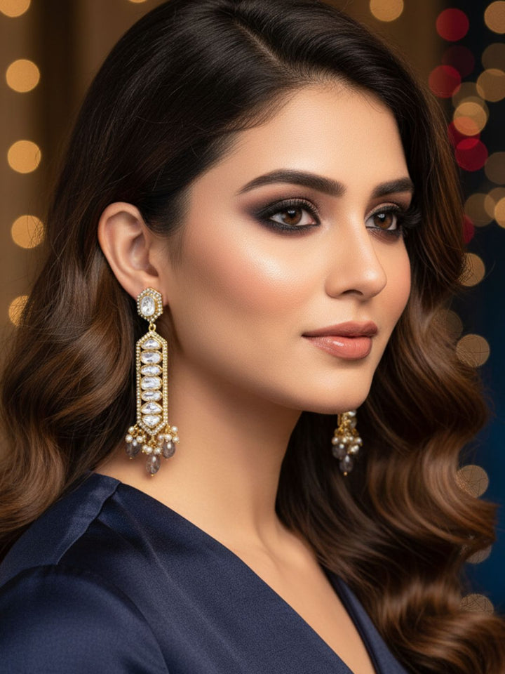 Awesome Antique Gold Plated AD - Polky- Black Rutile Gemstone Beads Light Weight Party Wear Dangle Drop Earrings