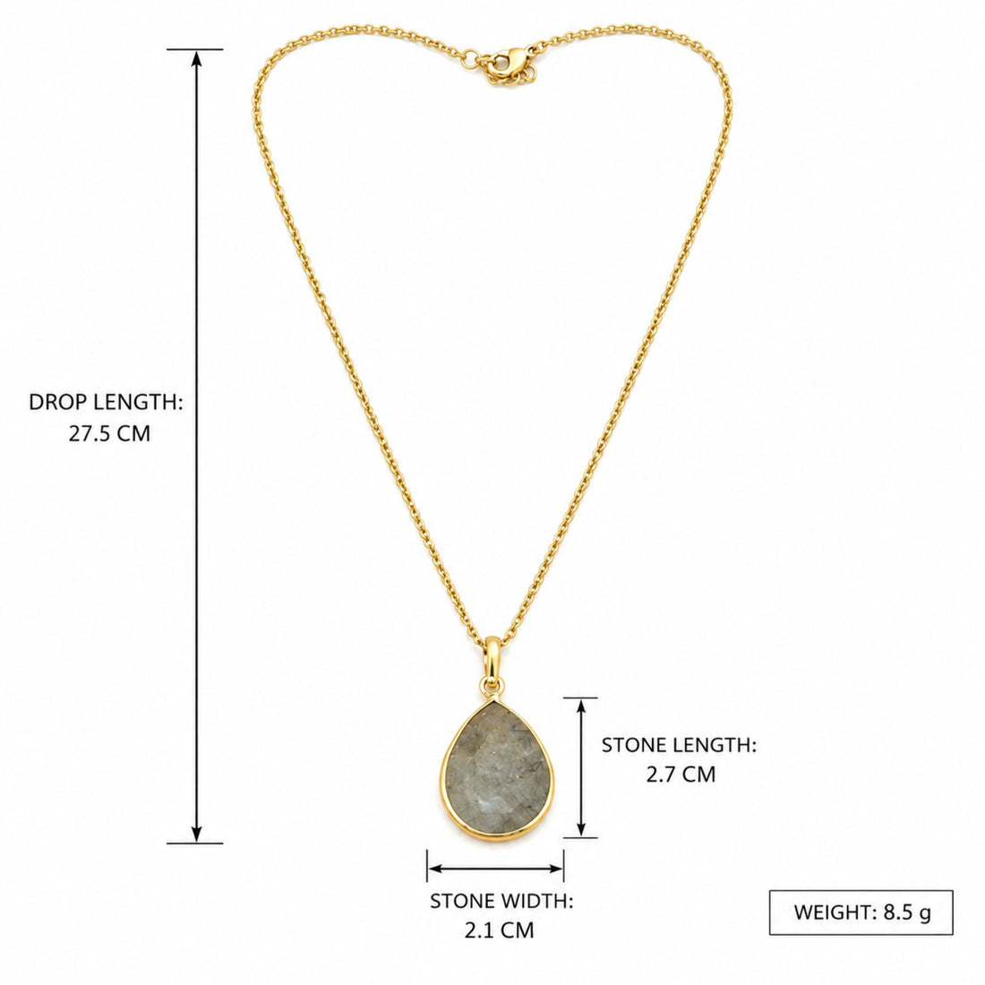 Gold Plated Prehnite Gemstone Pendant, Pear Shape Bezel Necklace, Lightweight Chain Jewelry, Natural Stone Gift for Her