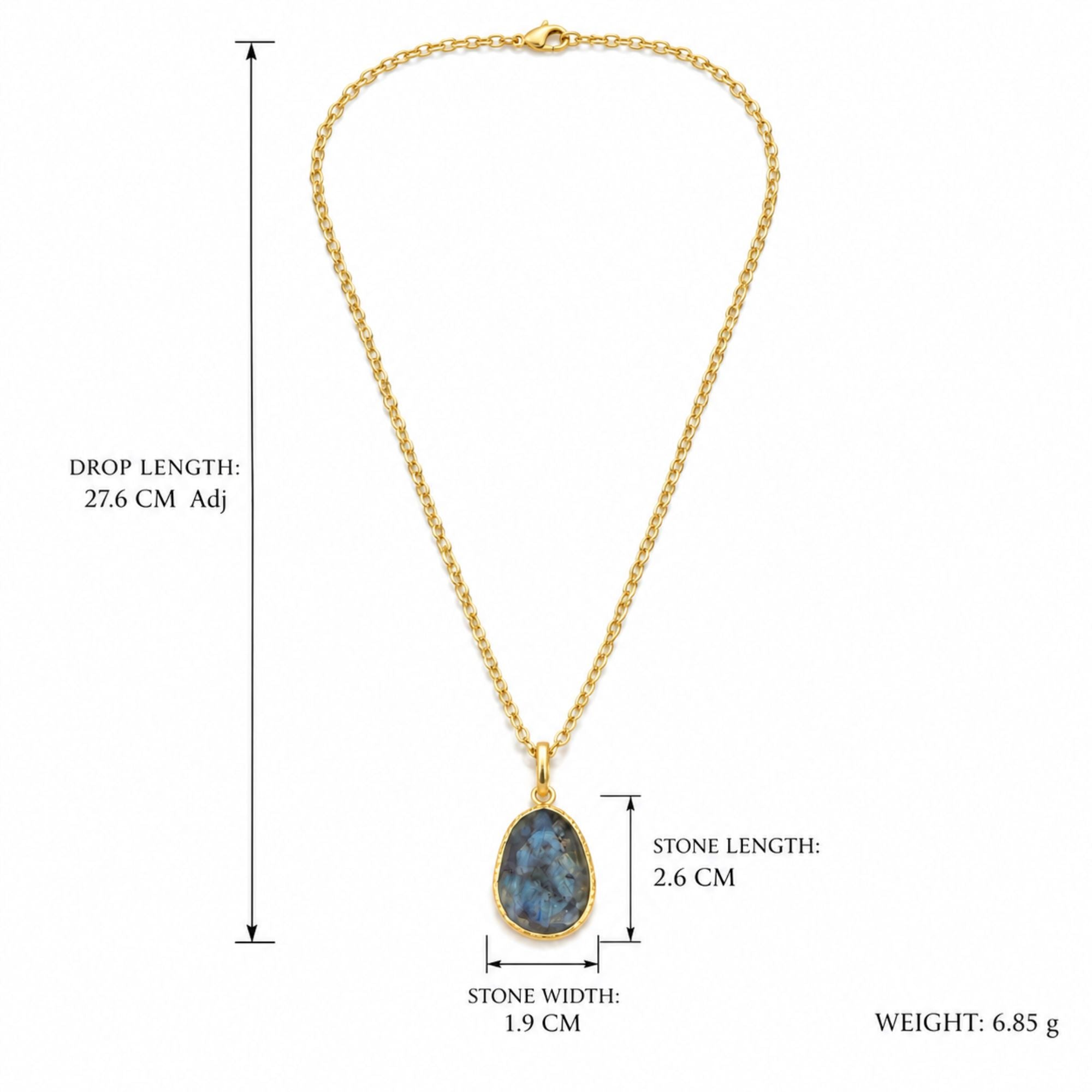 Natural Labradorite Pendant Necklace, Gold Plated Oval Bezel Gemstone Pendant, Lightweight Chain Jewelry, Gift for Her