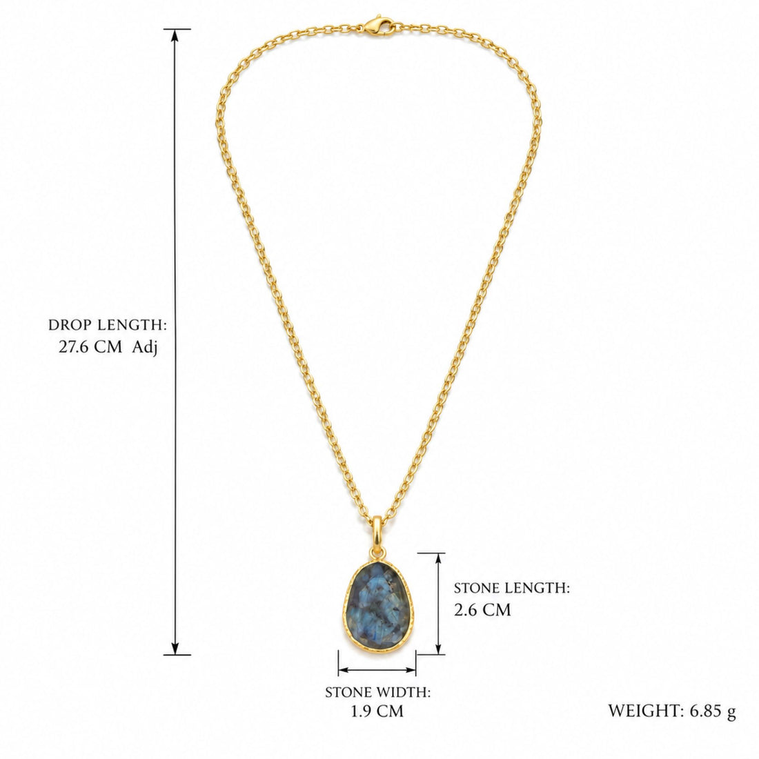 Natural Labradorite Pendant Necklace, Gold Plated Oval Bezel Gemstone Pendant, Lightweight Chain Jewelry, Gift for Her