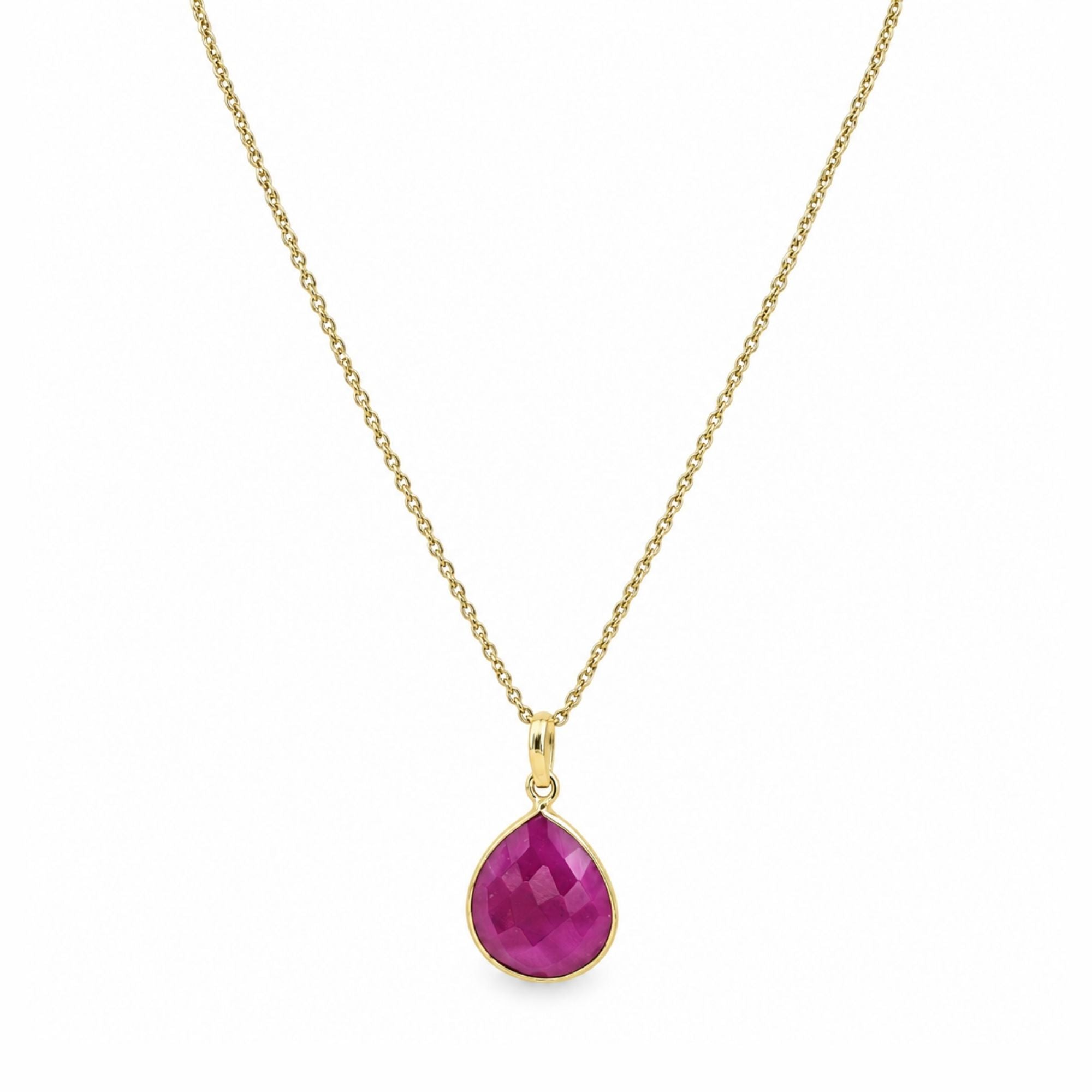 Natural Magenta Onyx Necklace, Gold Plated Pear Gemstone Pendant, Bezel Set Pendant Necklace, Lightweight Jewelry, Gift for Her