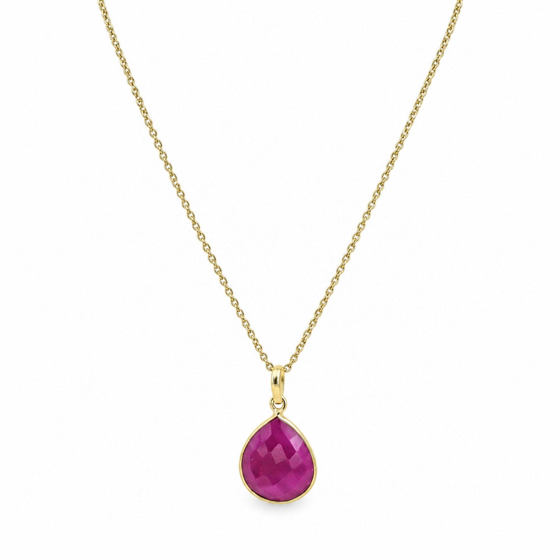 Natural Magenta Onyx Necklace, Gold Plated Pear Gemstone Pendant, Bezel Set Pendant Necklace, Lightweight Jewelry, Gift for Her