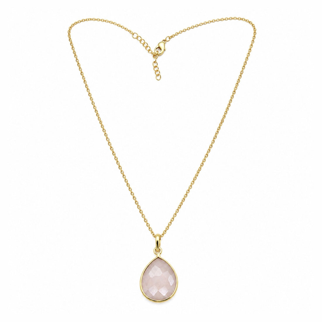 Rose Quartz Gemstone Pendant Necklace, Gold Plated Pear Shape Pendant, Lightweight Jewelry, Gift for Her
