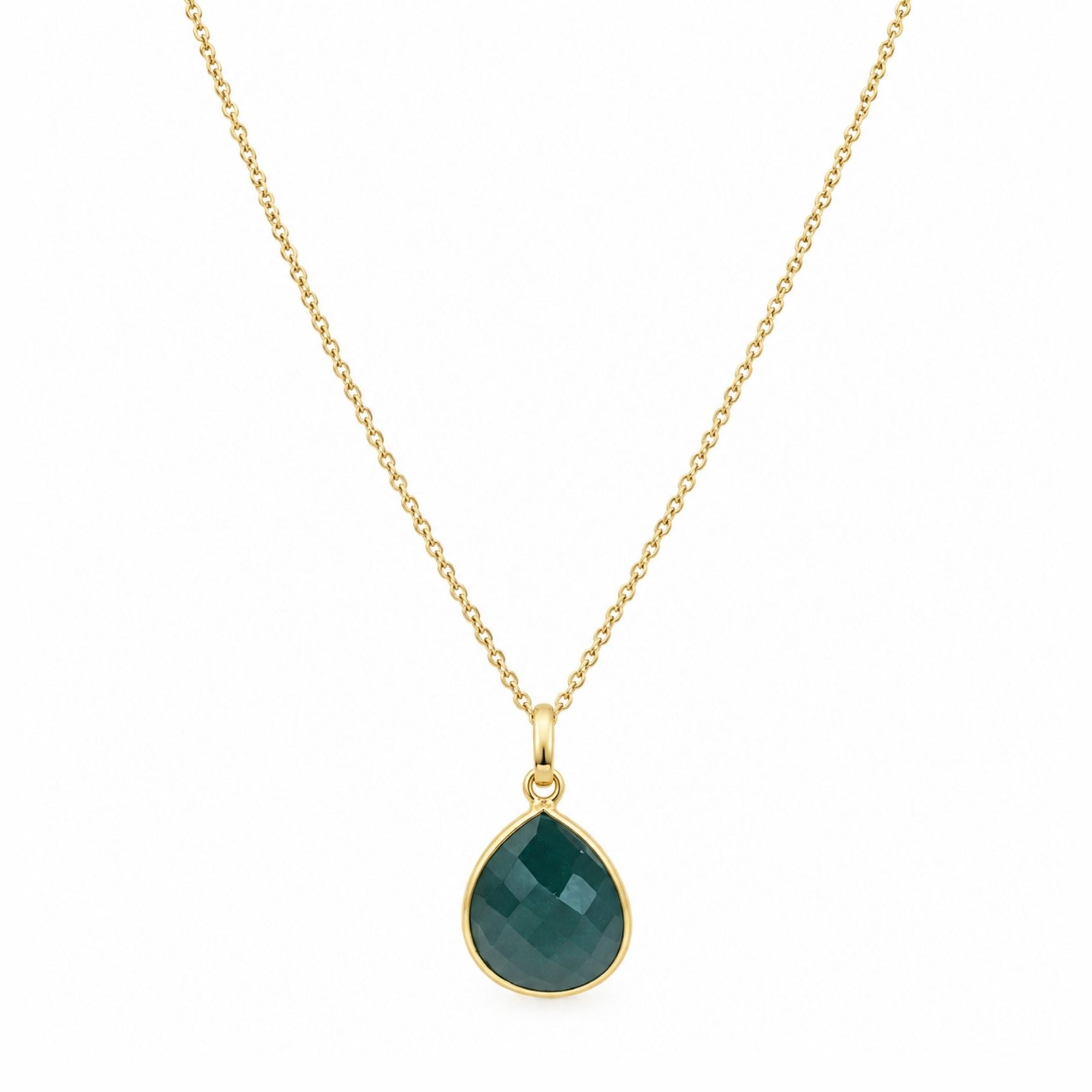 Green Onyx Gemstone Pendant Necklace, Gold Plated Pear Shape Pendant, Natural Stone Jewelry, Lightweight Statement Necklace, Gift for Her