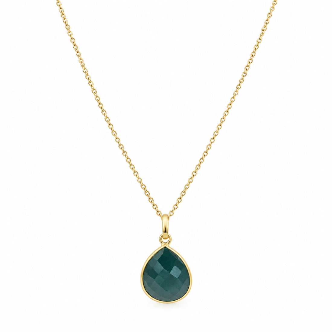Green Onyx Gemstone Pendant Necklace, Gold Plated Pear Shape Pendant, Natural Stone Jewelry, Lightweight Statement Necklace, Gift for Her