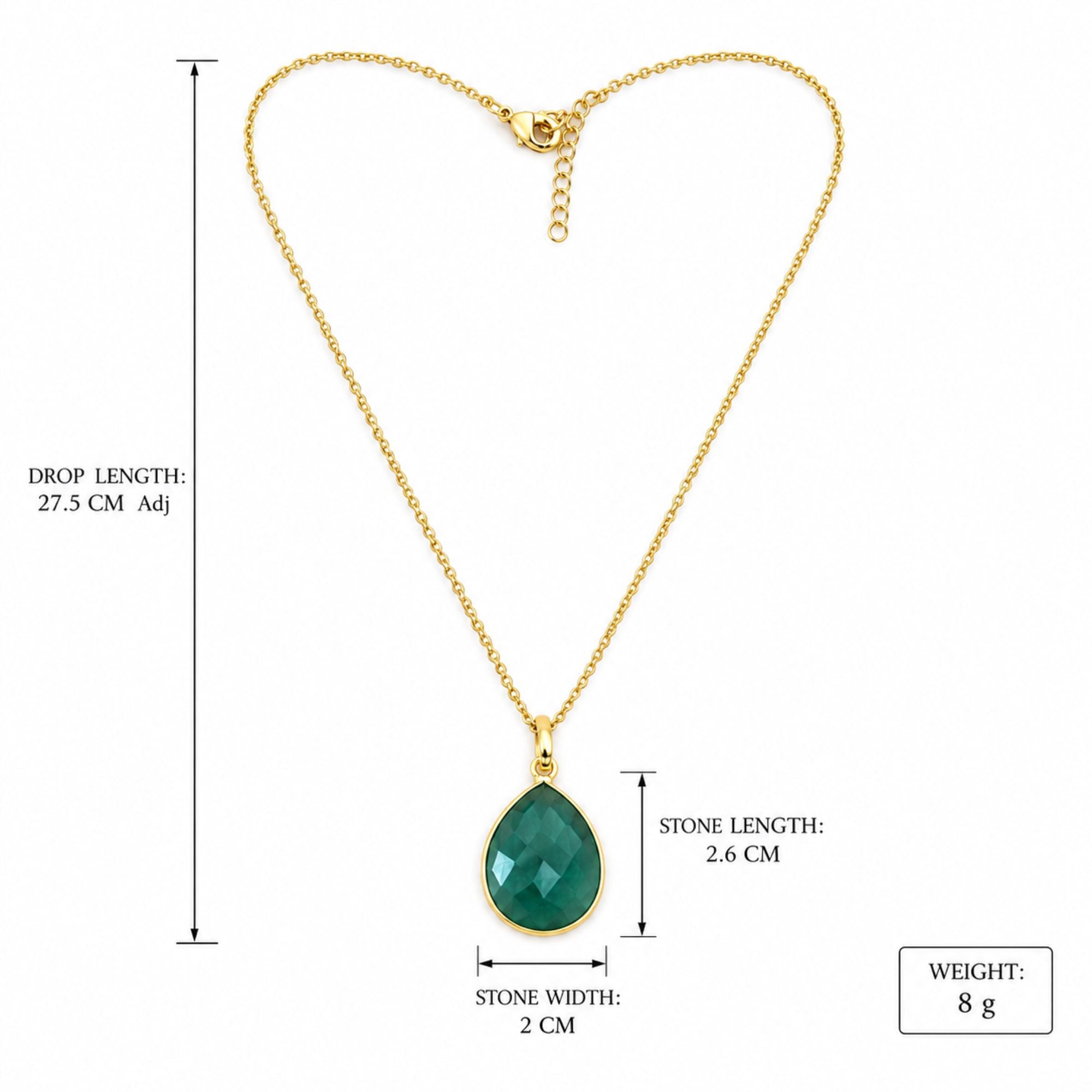 Green Onyx Gemstone Pendant Necklace, Gold Plated Pear Shape Pendant, Natural Stone Jewelry, Lightweight Statement Necklace, Gift for Her