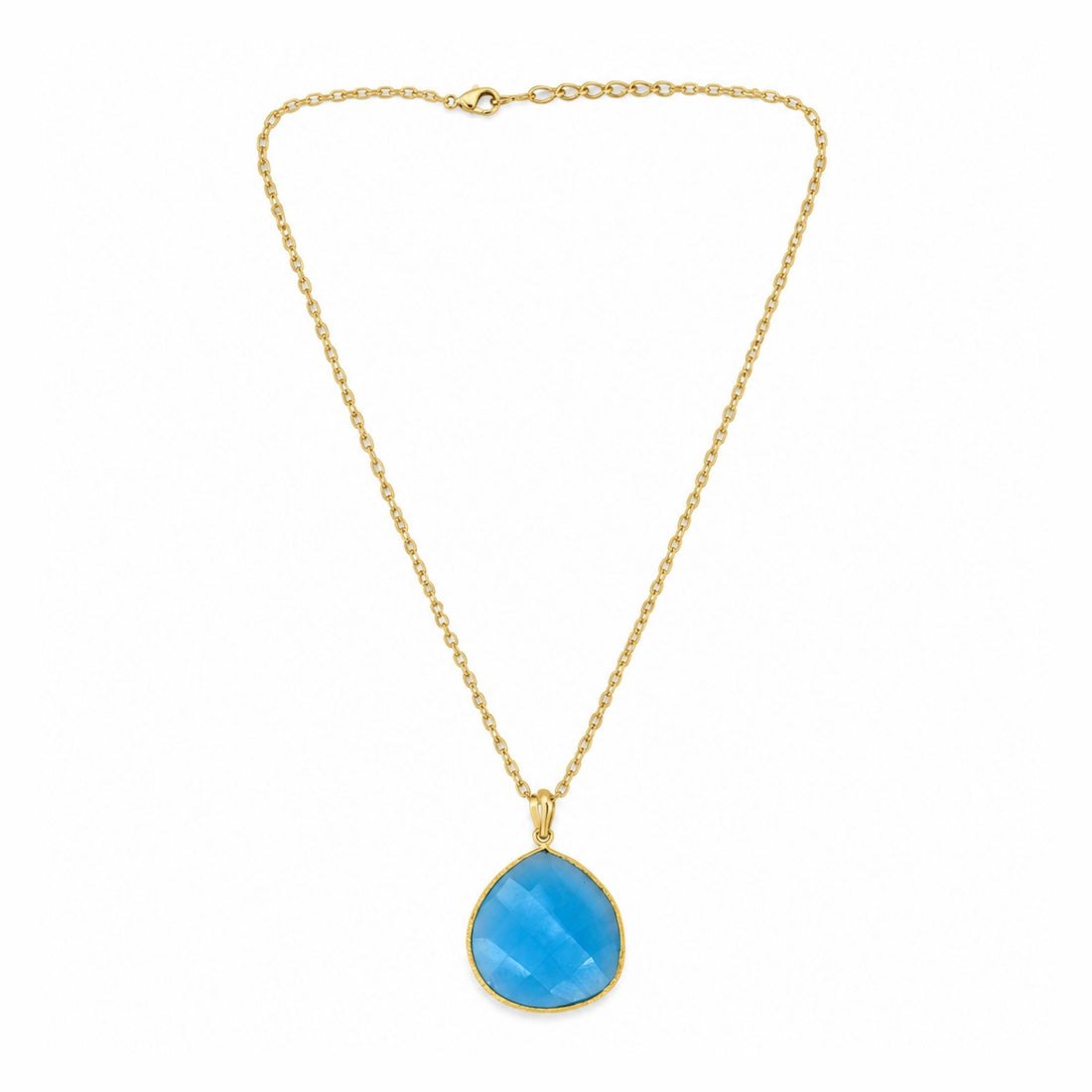 Gold Plated Blue Chalcedony Pendant Necklace, Pear Shape Gemstone Pendant, Lightweight Statement Jewelry, Gift for Her