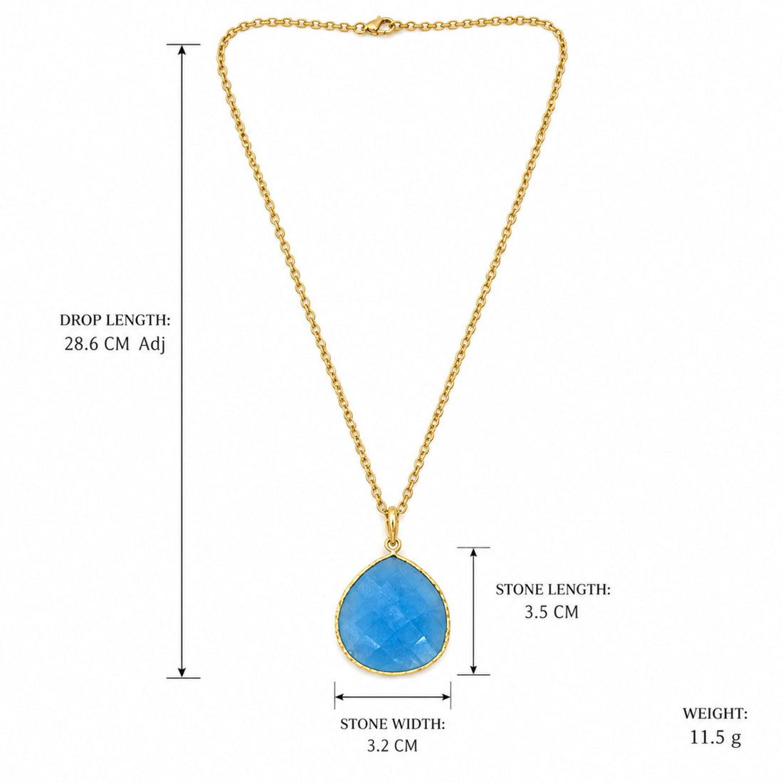 Blue Chalcedony Gemstone Necklace, Gold Plated Pear Shape Pendant, Natural Stone Jewelry, Lightweight Necklace, Gift for Her