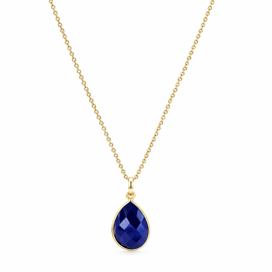 Blue Onyx Pendant Necklace, Gold Plated Pear Shape Gemstone Pendant, Lightweight Statement Jewelry, Gift for Her