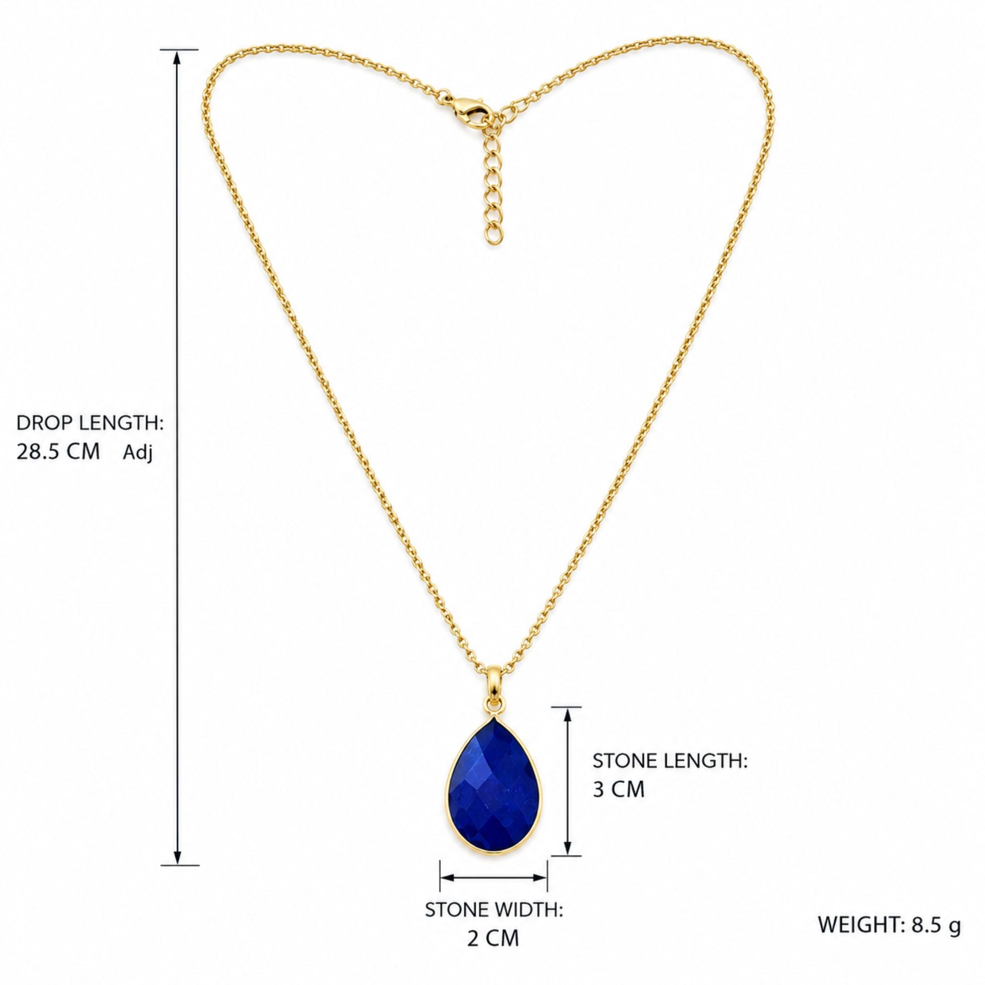 Blue Onyx Pendant Necklace, Gold Plated Pear Shape Gemstone Pendant, Lightweight Statement Jewelry, Gift for Her