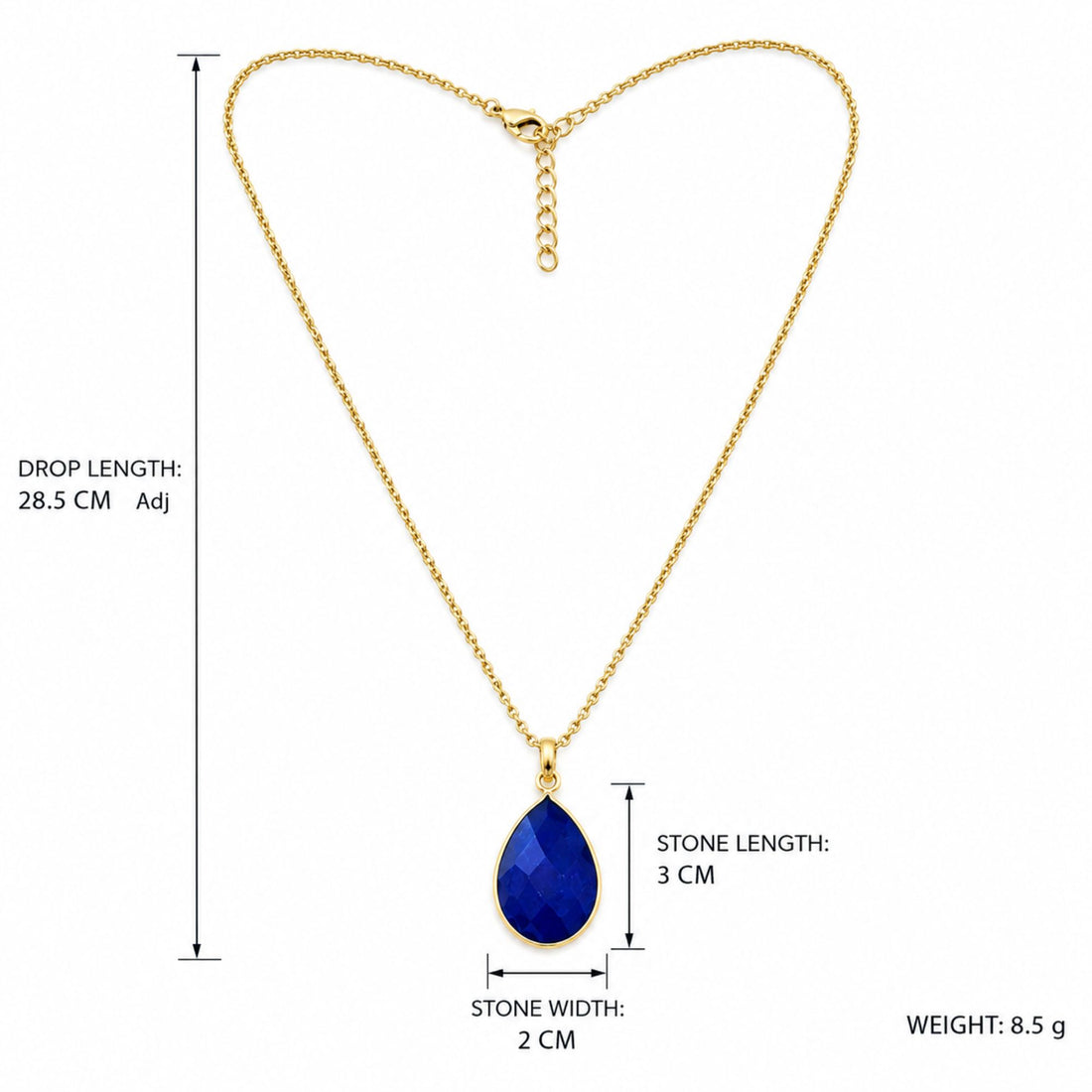 Blue Onyx Pendant Necklace, Gold Plated Pear Shape Gemstone Pendant, Lightweight Statement Jewelry, Gift for Her