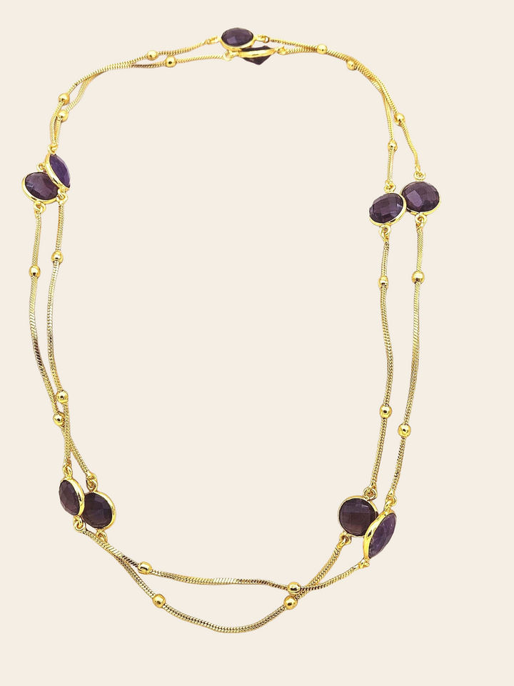 Awesome Handcrafted Gold plated Faceted Amethyst  Bezel Designer Light weight long Chain Necklace