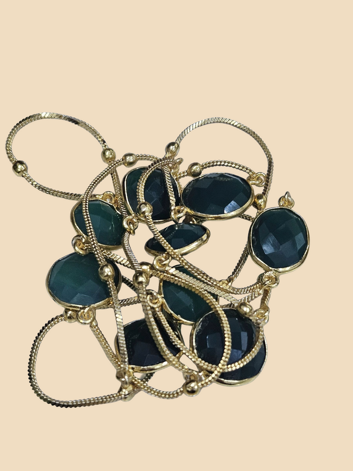 Awesome Handcrafted Gold plated Faceted Green Onyx Gem Stones Bezel Designer Light weight long Chain Necklace