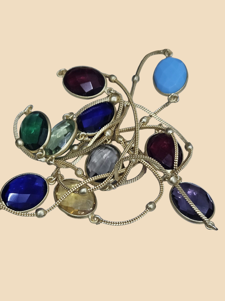 Awesome Handcrafted Golden Faceted Multi Color Stones Bezel Designer Light weight long Chain Necklace