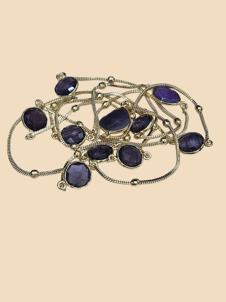 Awesome Handcrafted Gold plated Faceted Amethyst  Bezel Designer Light weight long Chain Necklace