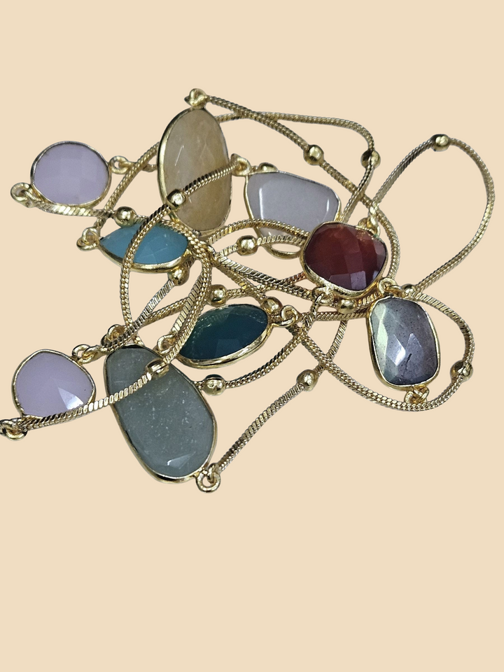 Awesome Handcrafted Gold plated Multi Color Faceted Gem Stones Bezel Designer Light weight long Chain Necklace