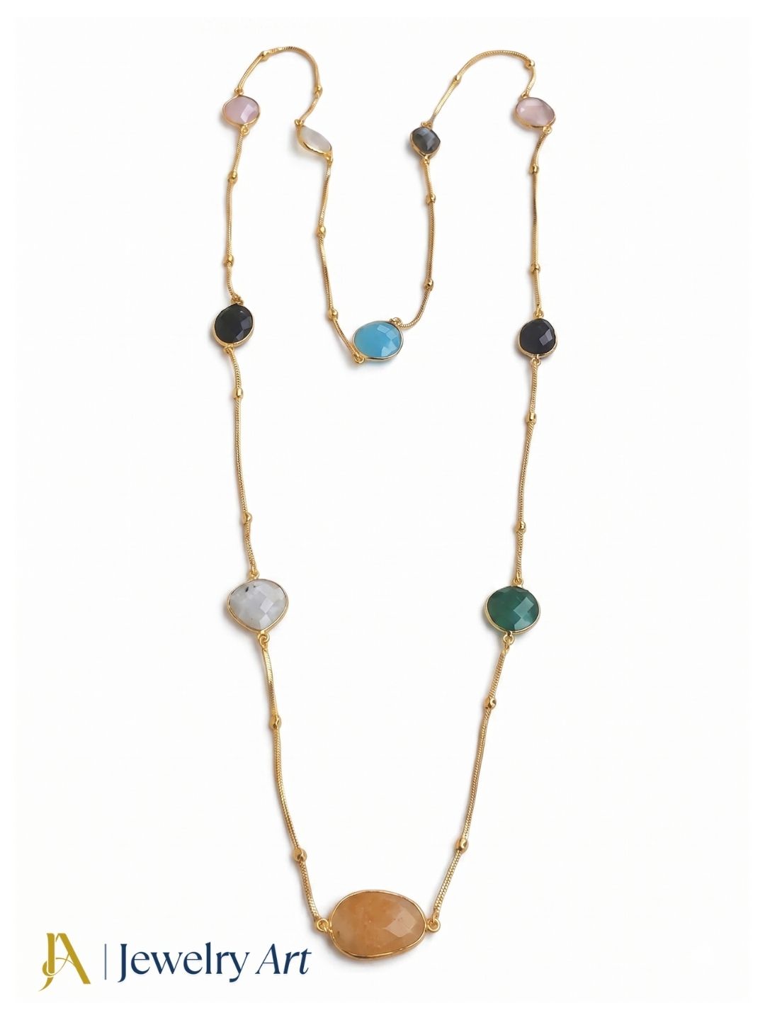 Premium handcrafted multicolor stone necklace elegant long chain design
