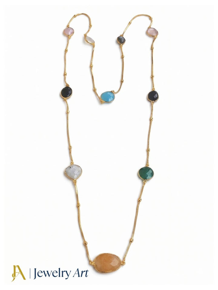 Premium handcrafted multicolor stone necklace elegant long chain design
