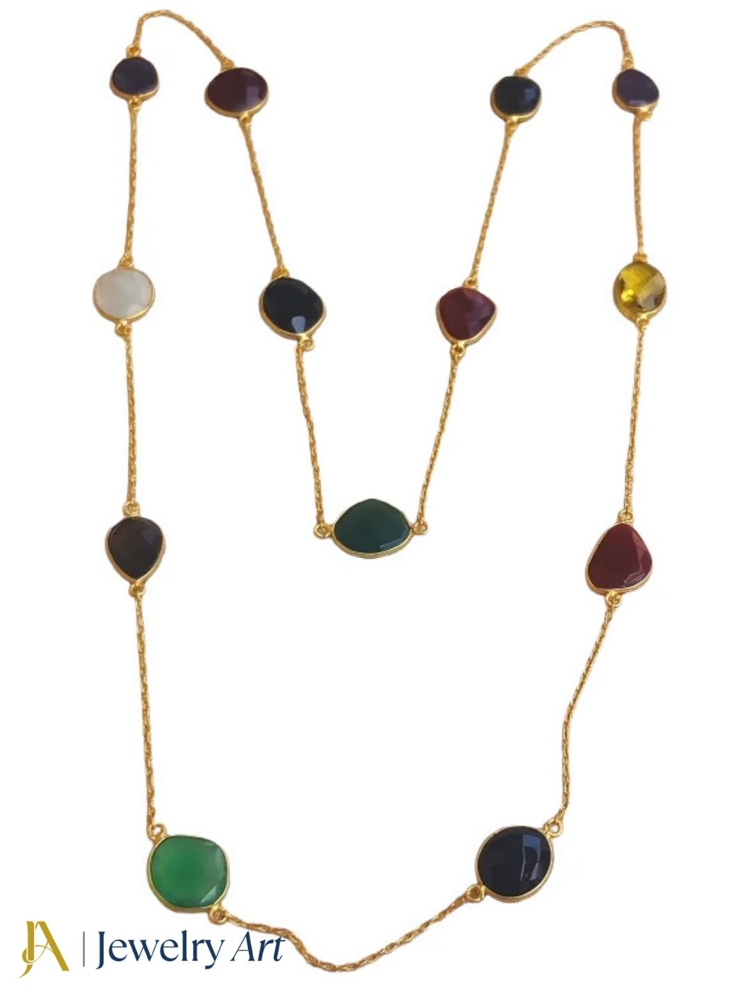 Lightweight handcrafted necklace with faceted multi color stone detailing

