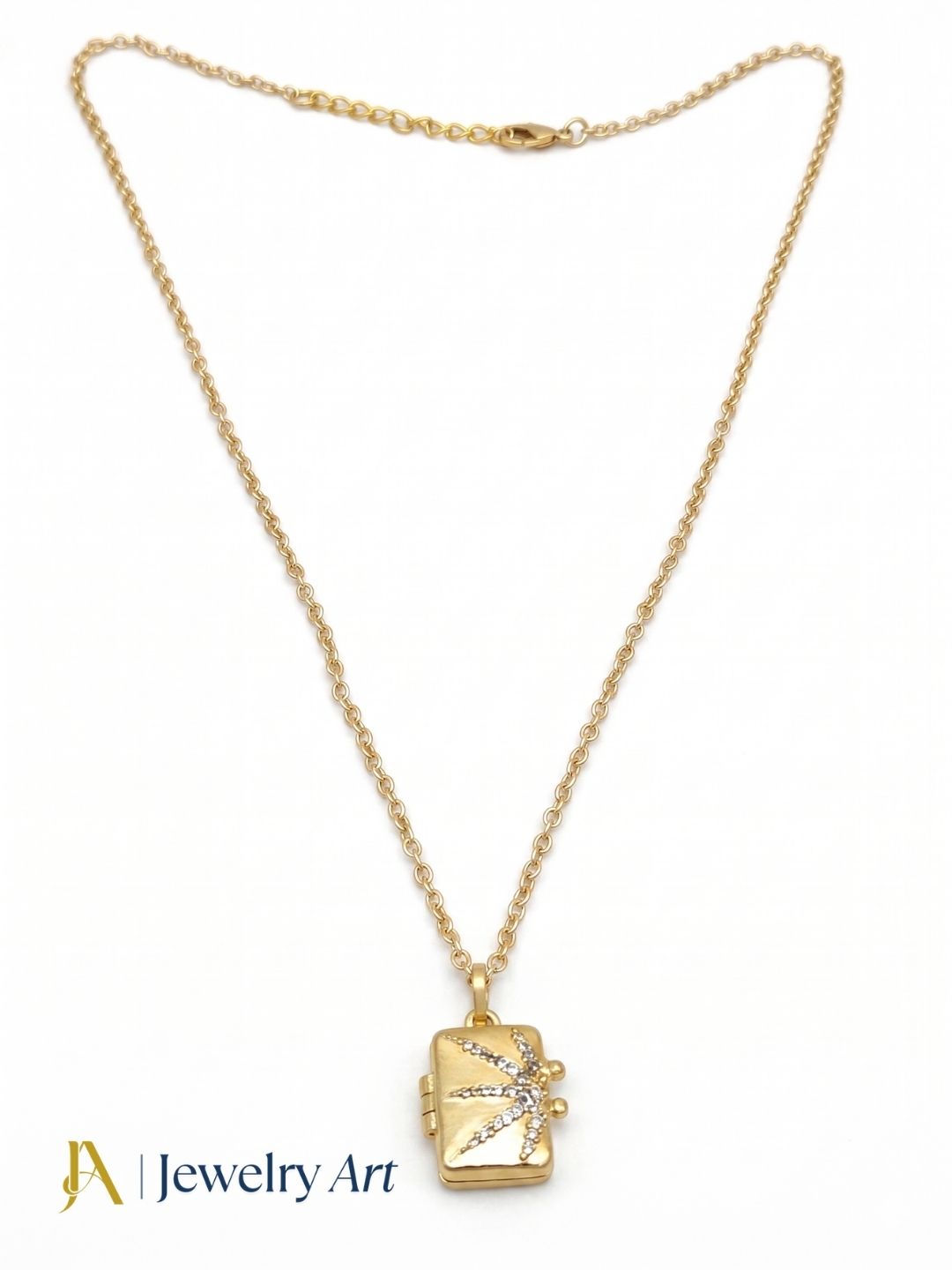 Gold plated AD stone openable box pendant necklace lightweight designer jewelry

