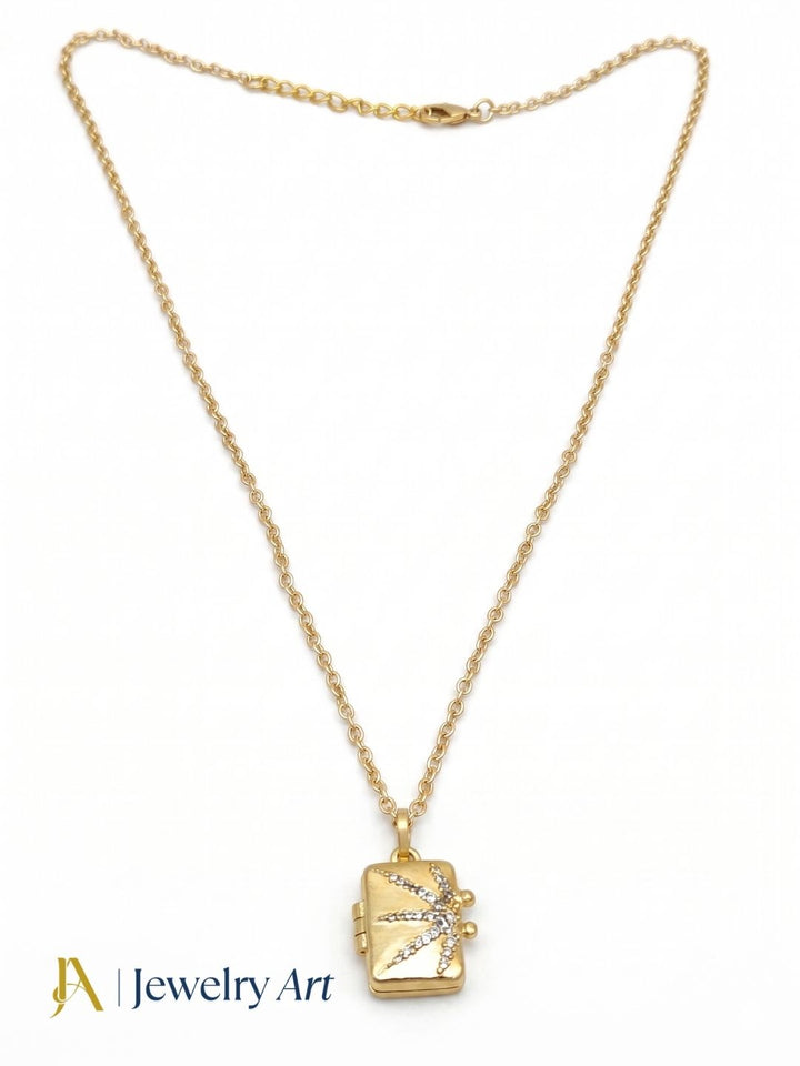 Gold plated AD stone openable box pendant necklace lightweight designer jewelry
