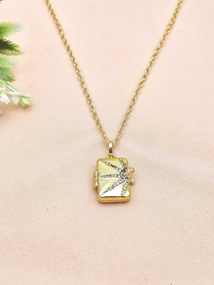 Charming Gold Plated AD Stone Rectangular Openable Box Designer Adjustable Chain Pendant