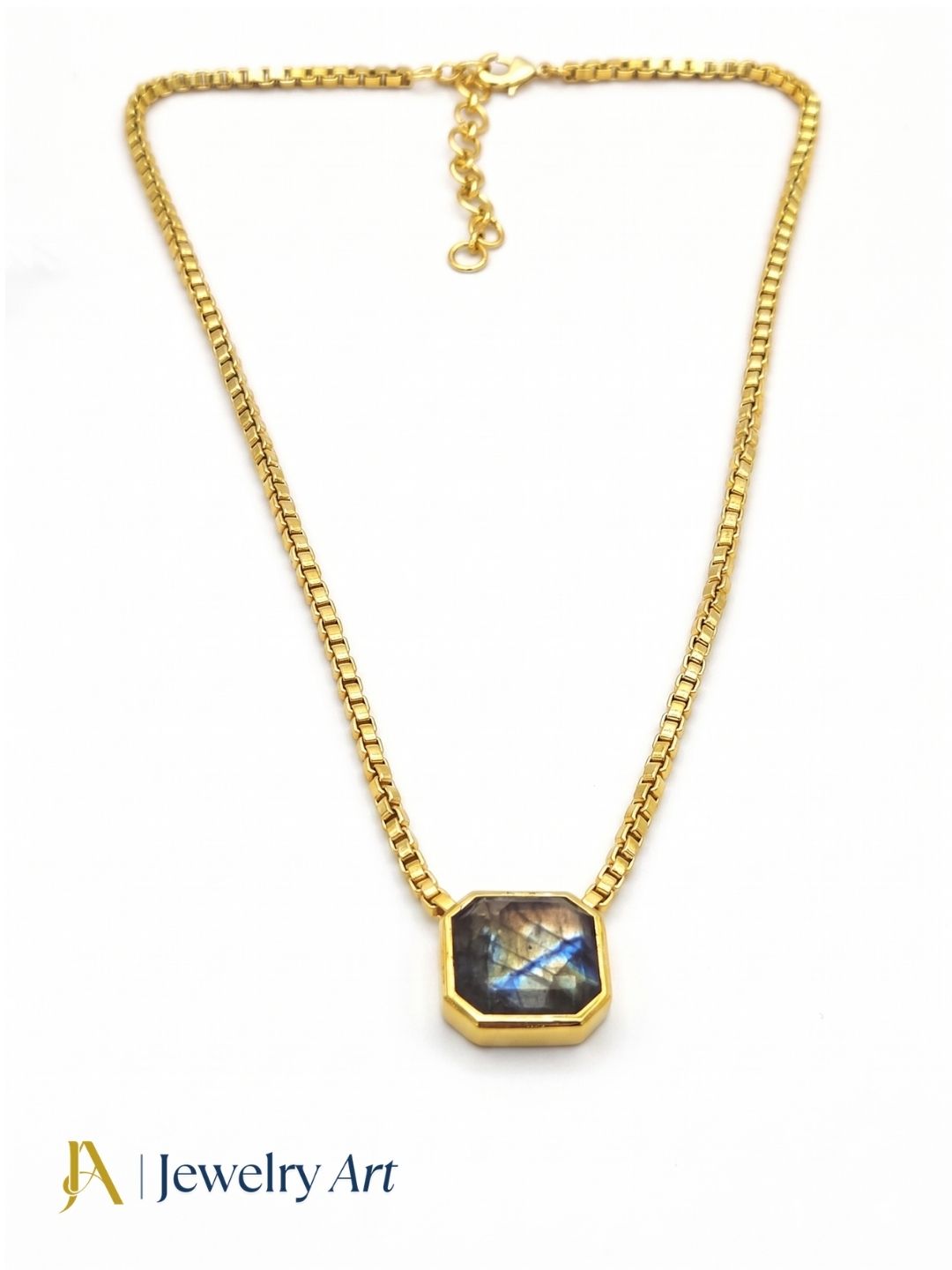 Gold plated labradorite gemstone pendant adjustable chain necklace lightweight designer jewelry
