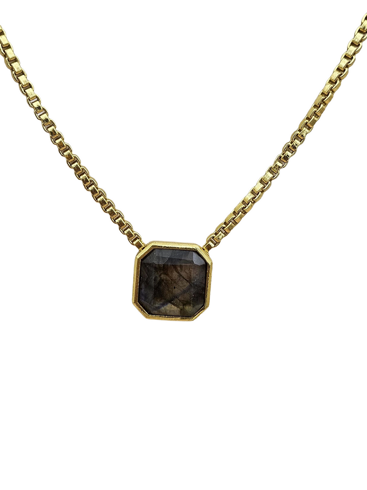 Awesome Gold Plated Labradorite Gem Stone Designer Adjustable Box Chain Pendant
