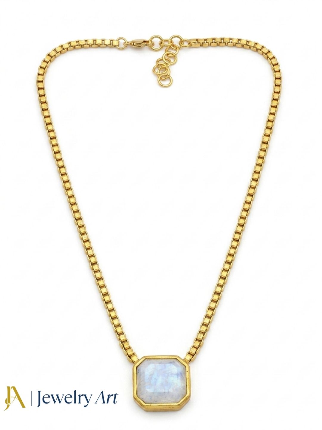 Stylish rainbow gemstone pendant with adjustable gold plated box chain jewelry
