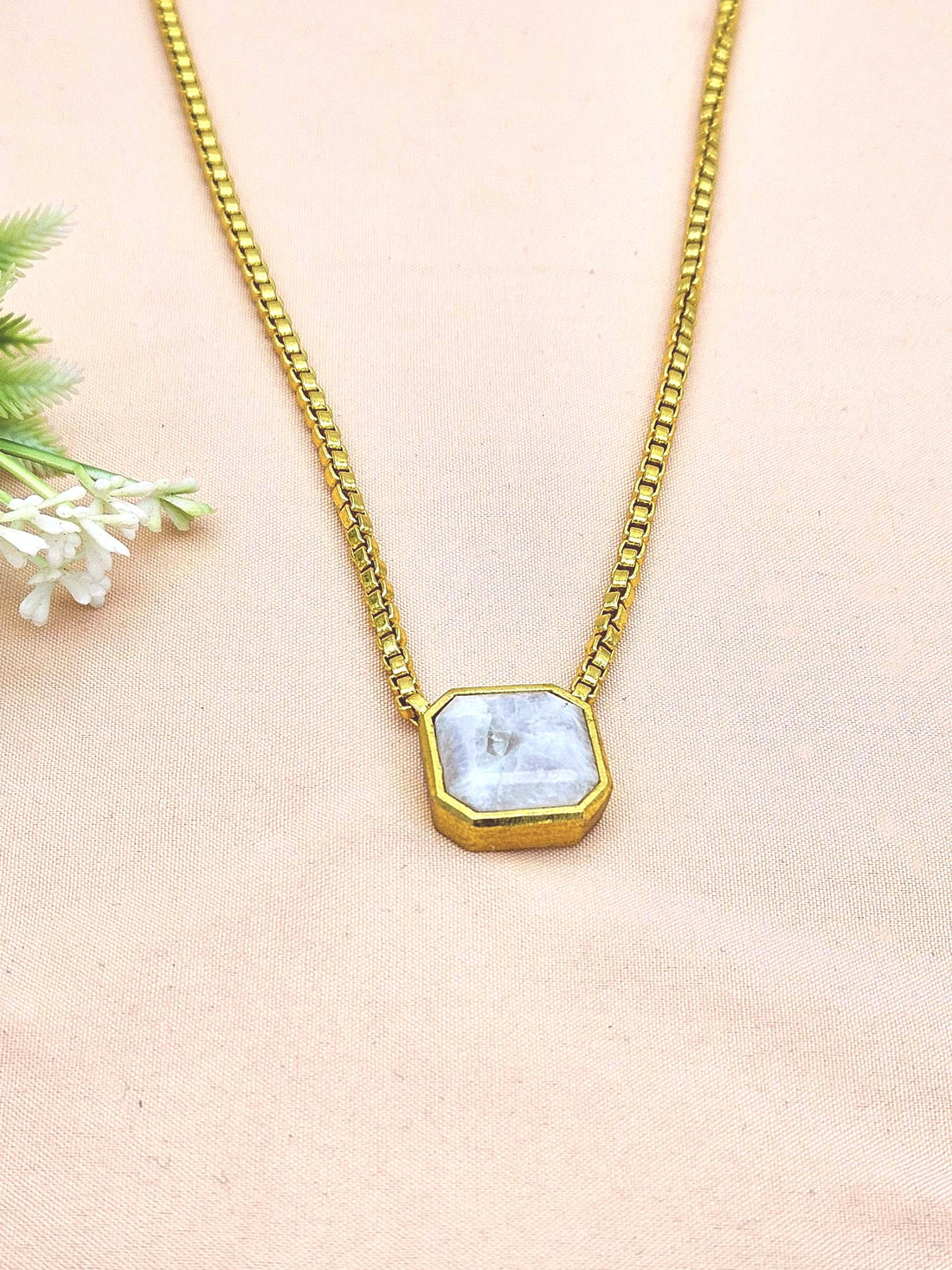 Awesome Gold Plated Rainbow Gem Stone Designer Adjustable Box Chain Pendant