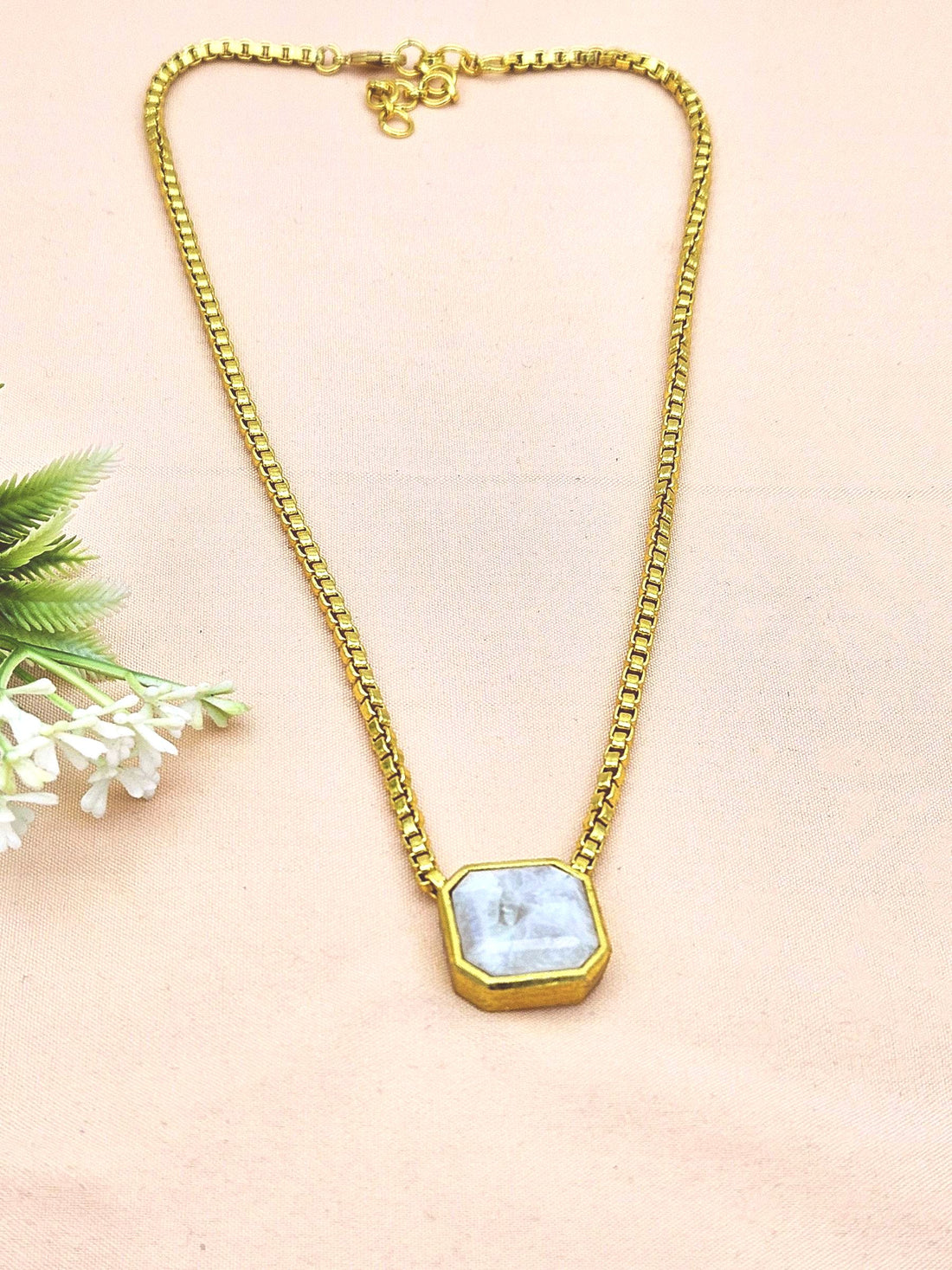Awesome Gold Plated Rainbow Gem Stone Designer Adjustable Box Chain Pendant