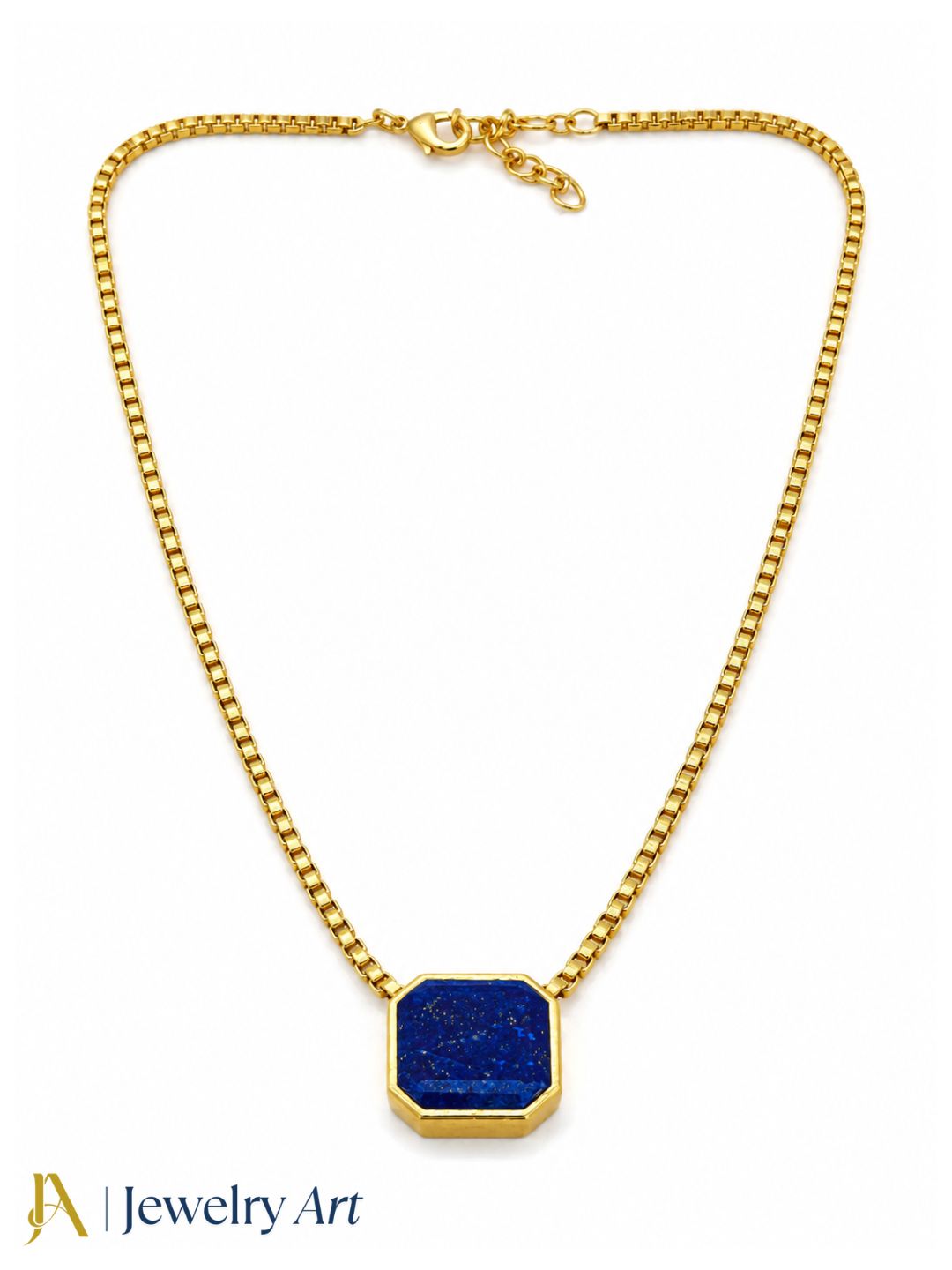 Elegant gold plated lapis lazuli pendant necklace with adjustable box chain designer gemstone jewelry for women
