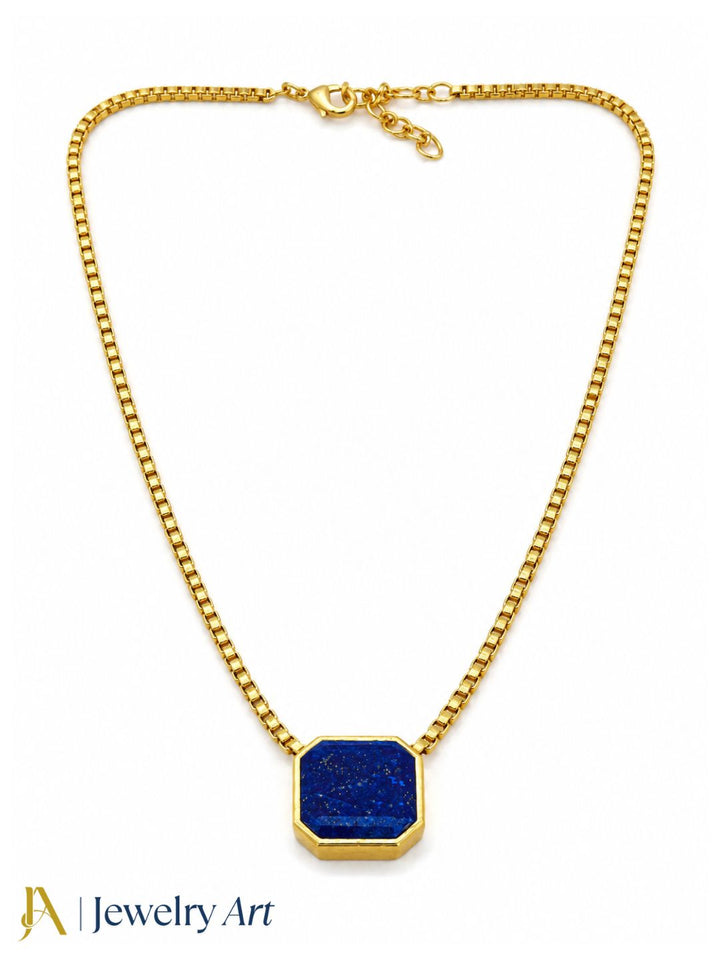 Elegant gold plated lapis lazuli pendant necklace with adjustable box chain designer gemstone jewelry for women
