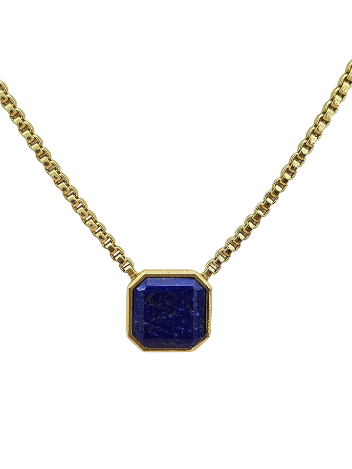 Awesome Gold Plated Lapis Lazuli Gem Stone Designer Adjustable Box Chain Pendant