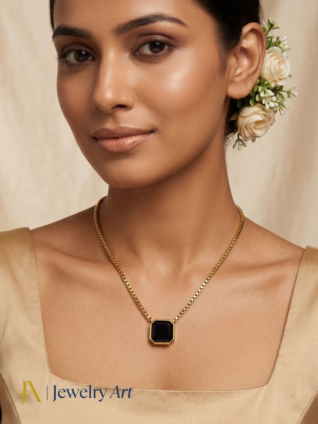 simple elegant black onyx gemstone adjustable chain pendant necklace
