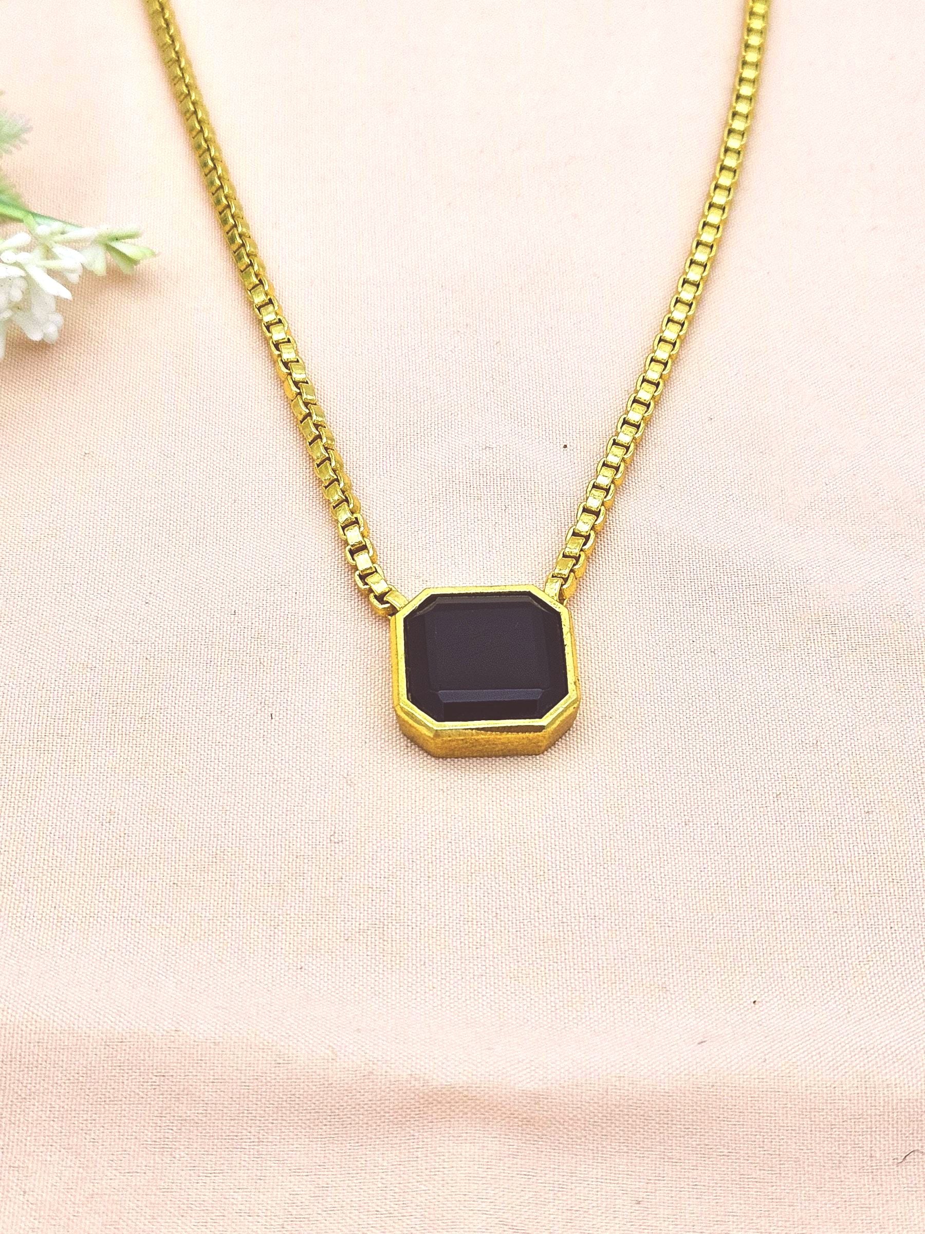 Awesome Gold Plated Black Onyx Gem Stone Designer Adjustable Box Chain Pendant