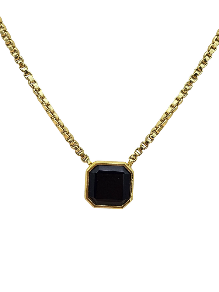 Awesome Gold Plated Black Onyx Gem Stone Designer Adjustable Box Chain Pendant