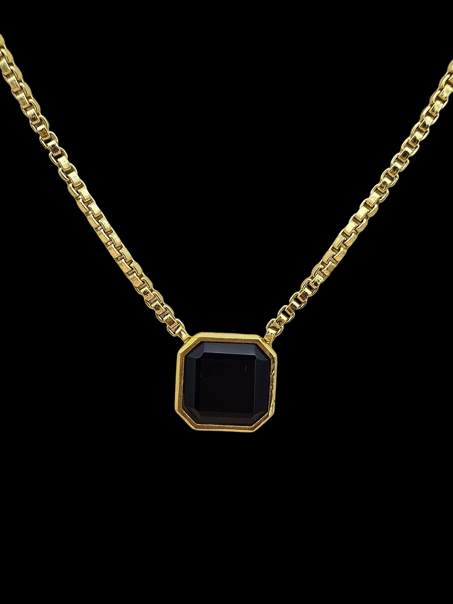 Awesome Gold Plated Black Onyx Gem Stone Designer Adjustable Box Chain Pendant