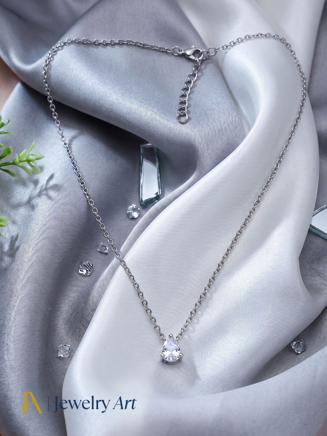 modern pan drop chain pendant white rhodium cubic zirconia elegant design
