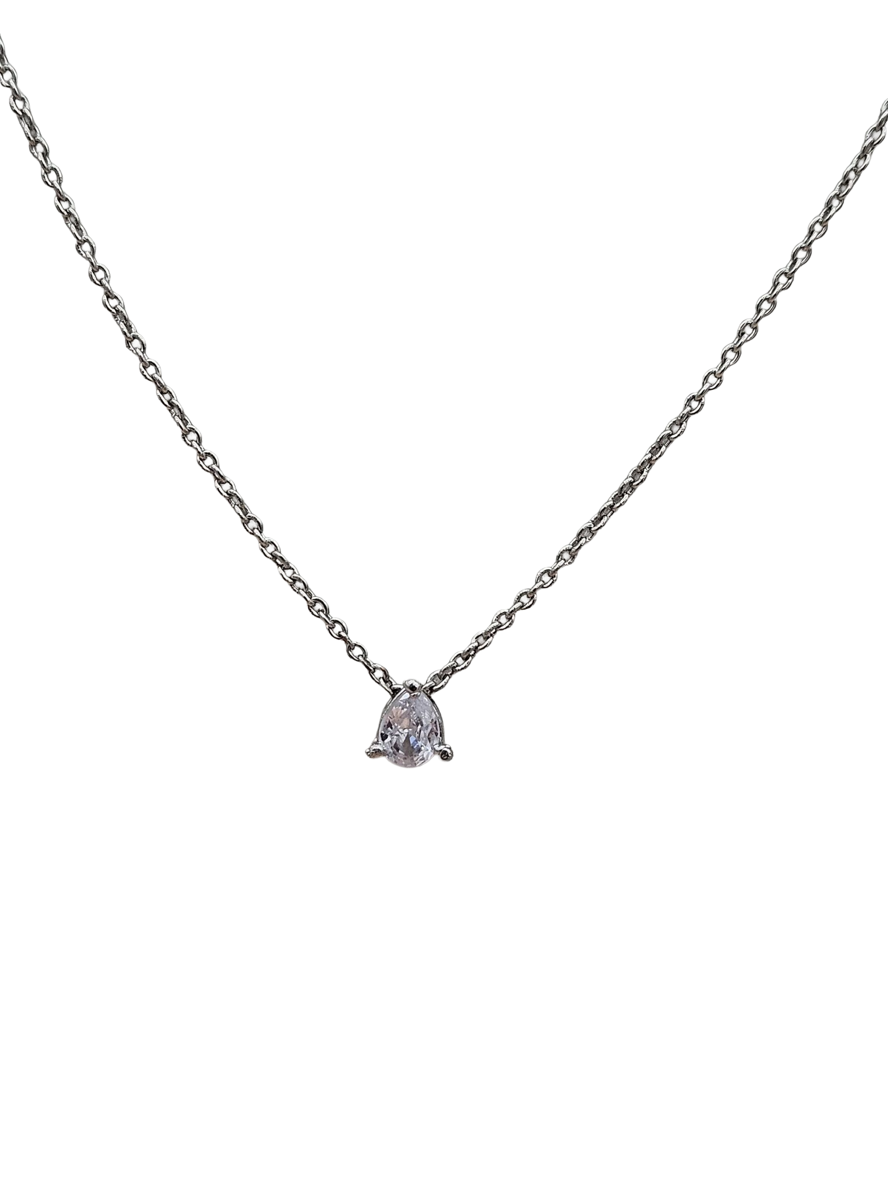 Stunning White Rhodium plated Pan Drop shape CZ Stone Light weight Chain Pendant