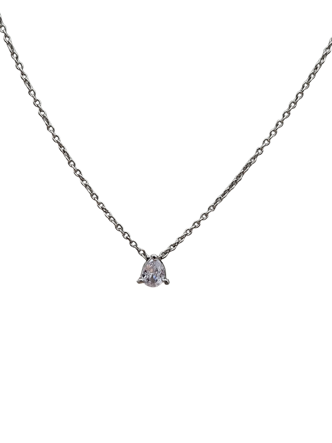 Stunning White Rhodium plated Pan Drop shape CZ Stone Light weight Chain Pendant